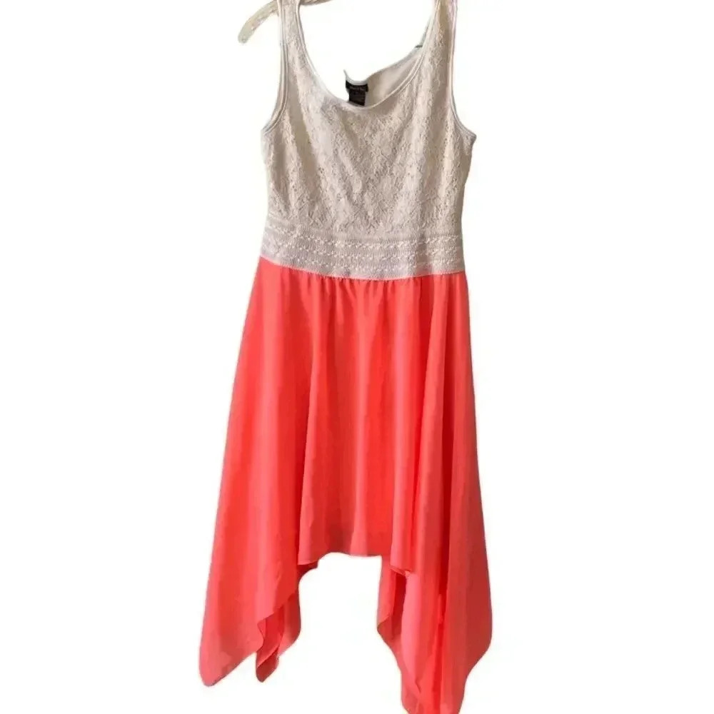 Rue 21 M ivory lace and coral skirt dress with shark bite hem - Picture 8 of 8
